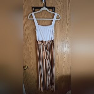 Ultra Flirt White and Brown Striped Jumpsuit